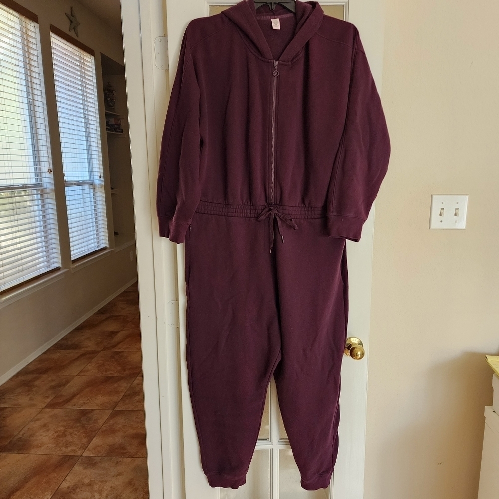 Victoria's Secret Burgundy One Piece Jumpsuit Sweatsuit Comfy Cozy Warm XXL - Picture 1 of 15
